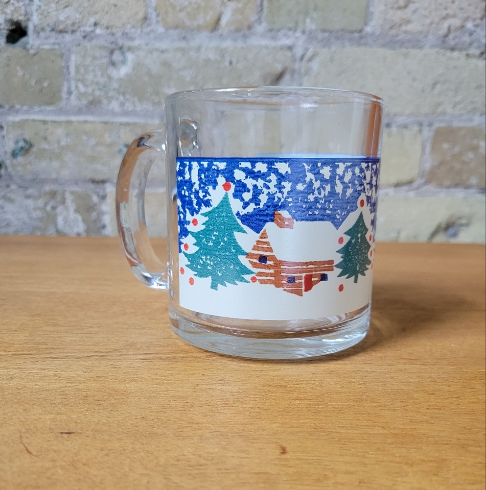 Vintage Tienshan Cabin In The Snow Glass Mug USA